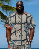 Men's Big and Tall Vintage Floral Branch Print Short Sleeve T-Shirt and Shorts Set
